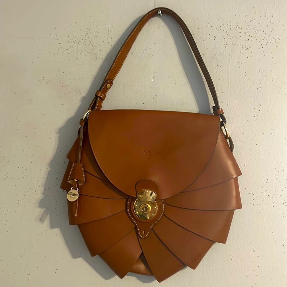 Boldrini Brown Fan-Shaped Shoulder Bag with Decorative Closure&key NWOT